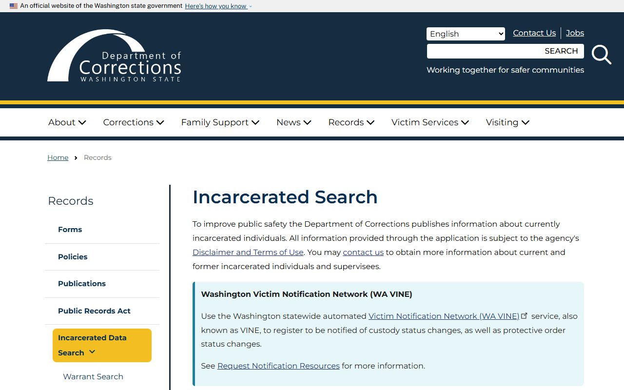 Washington DOC incarcerated search for Pacific County sentenced inmate lookup